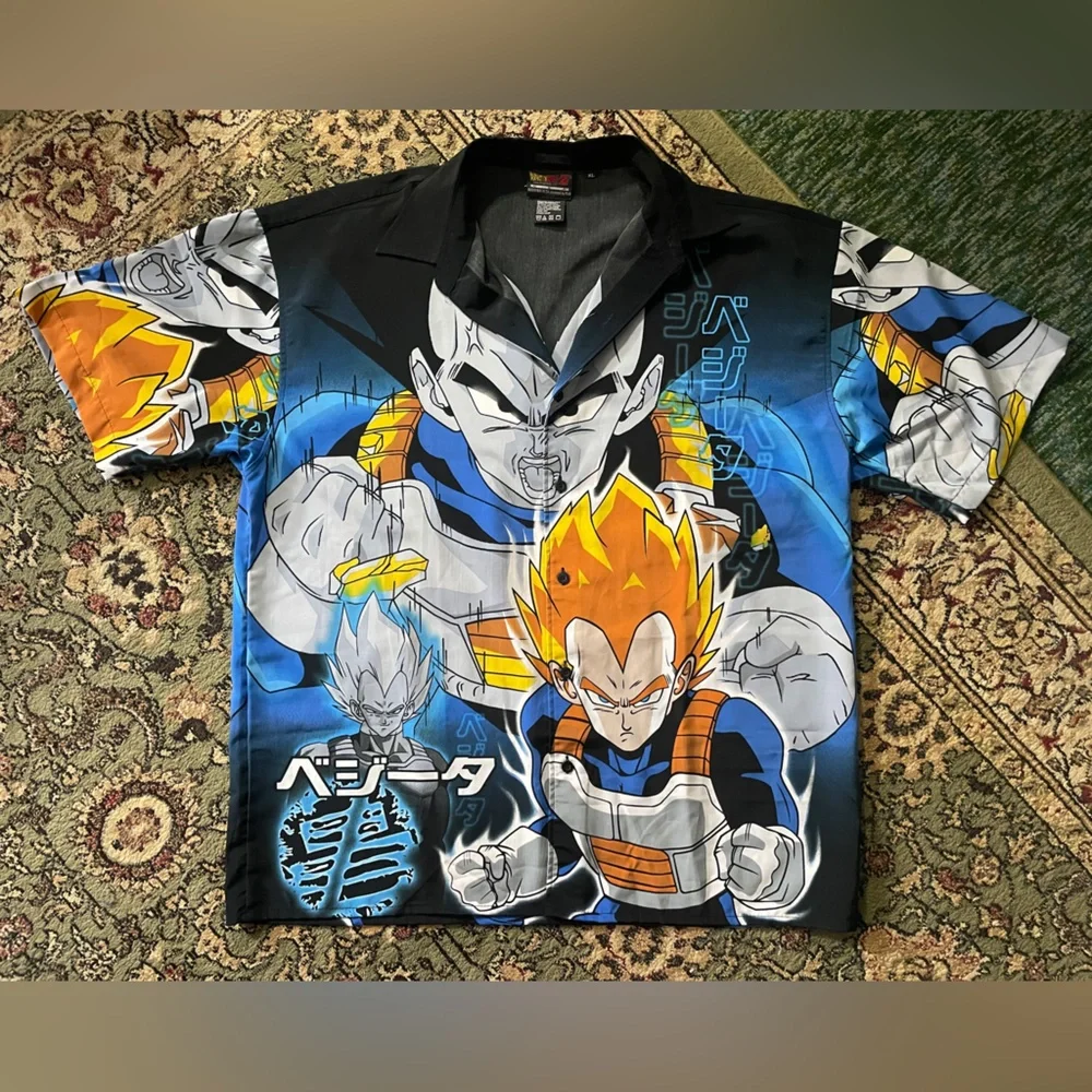 Y2K Vegeta Dragon Ball Z Oversized Button Down Shirt VTG - Picture 1 of 5